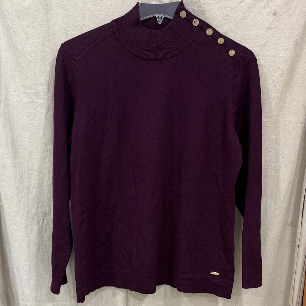 Calvin Klein Womens Mock Turtleneck Top Size XL 80% Rayon/20%Nylon in Purple